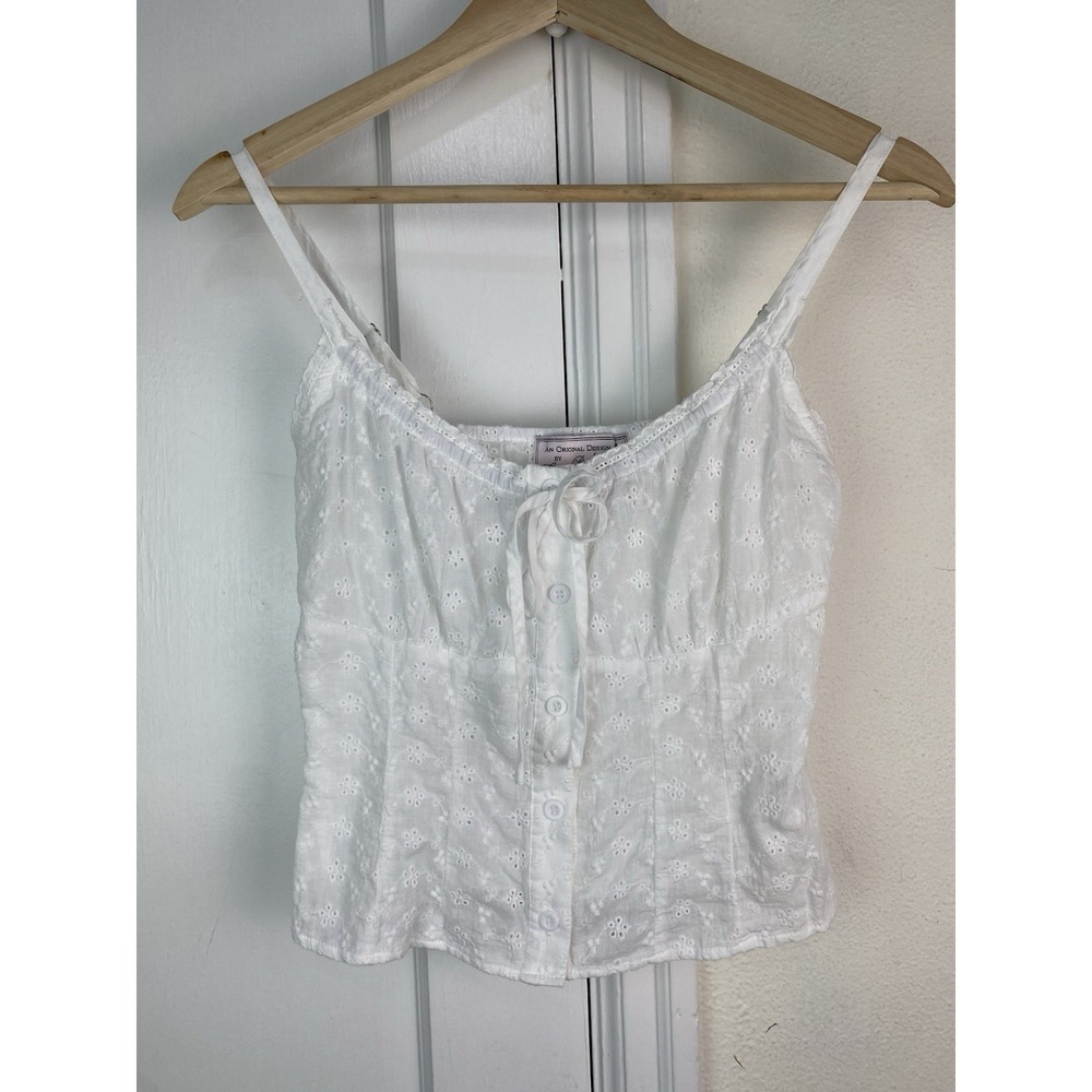 Cry Baby Hollywood Women's XS White Eyelet Delicate Button Up Crop Tank Top